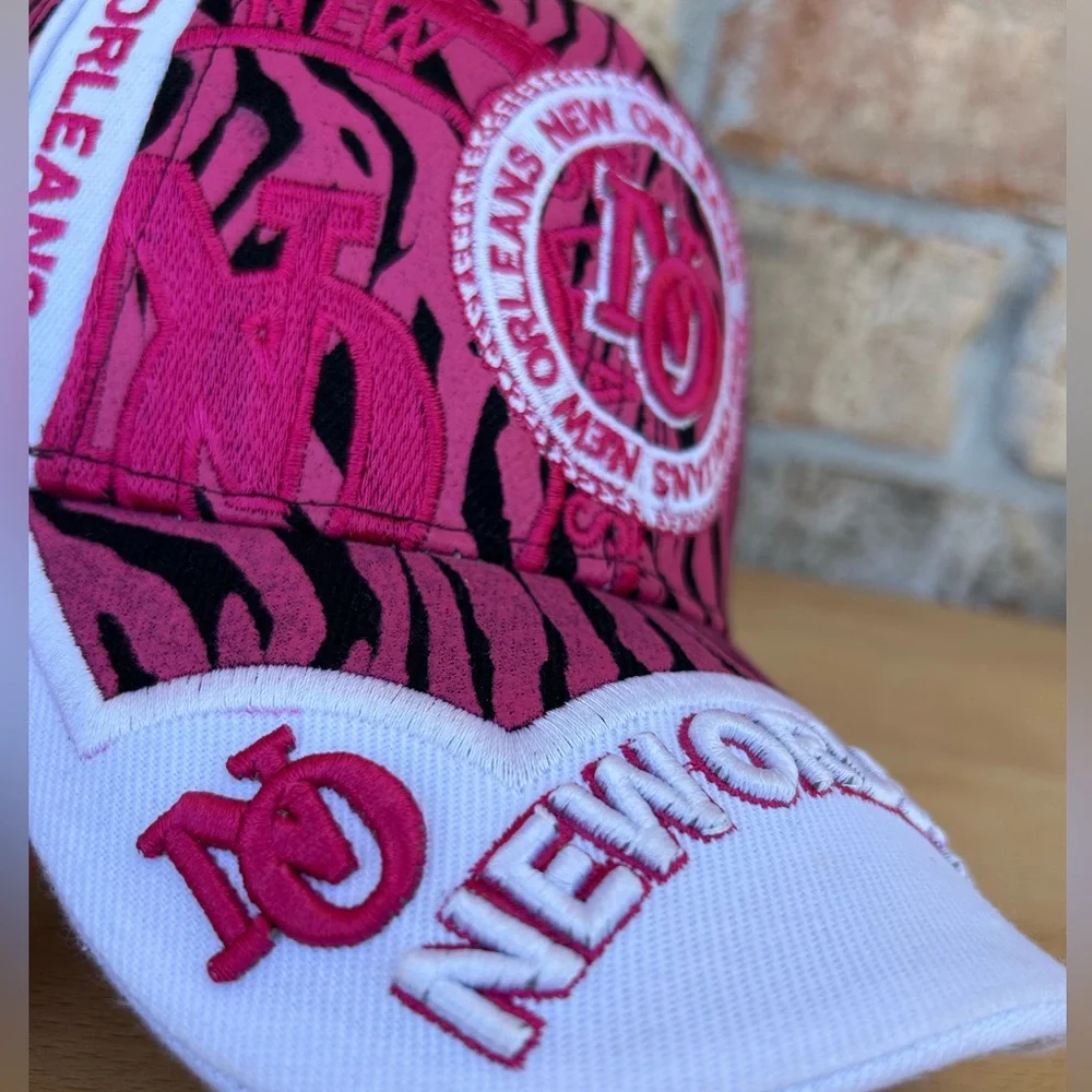 Urban Trendz New Orleans Embroidery Pink‎ Black White Zebra Print Baseball Cap